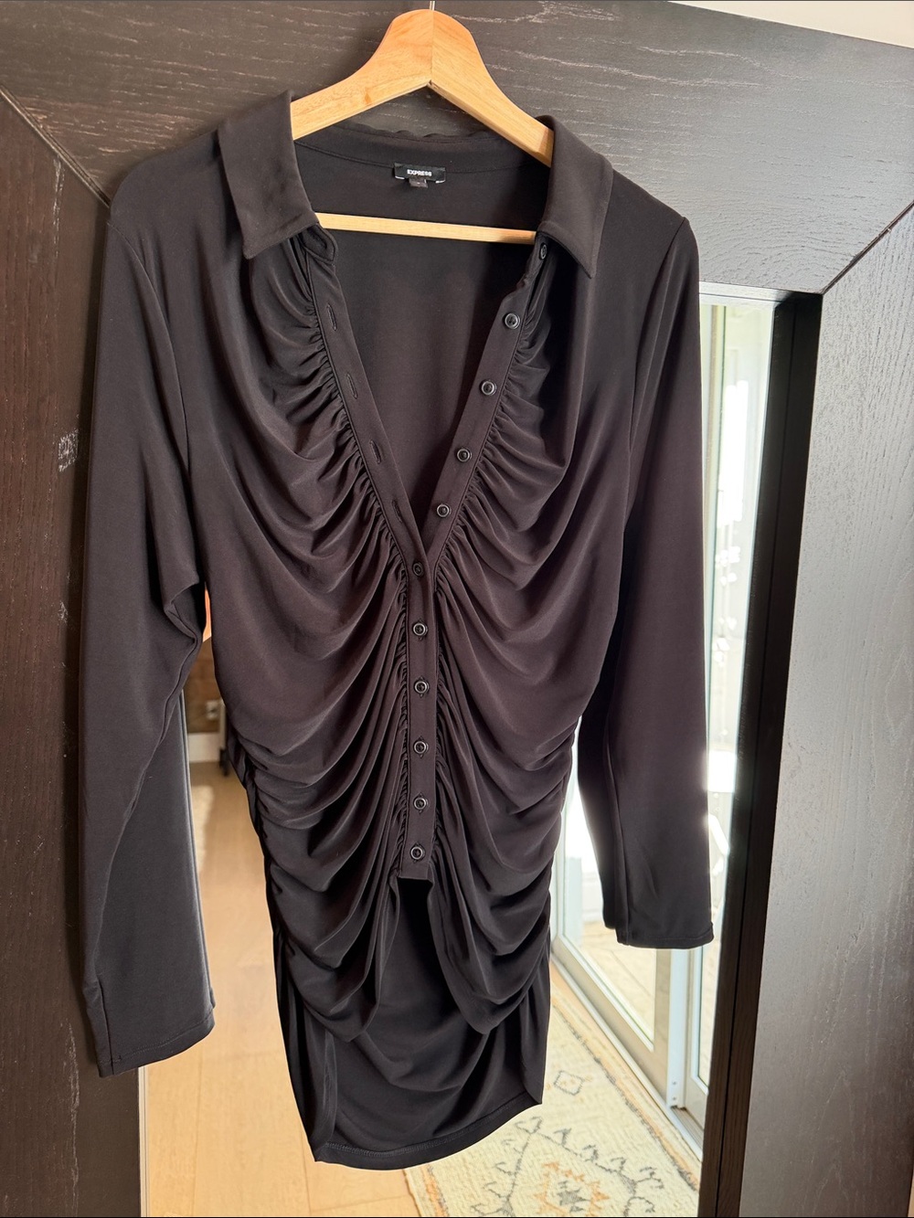 Express Black Ruched Button-Front Tunic